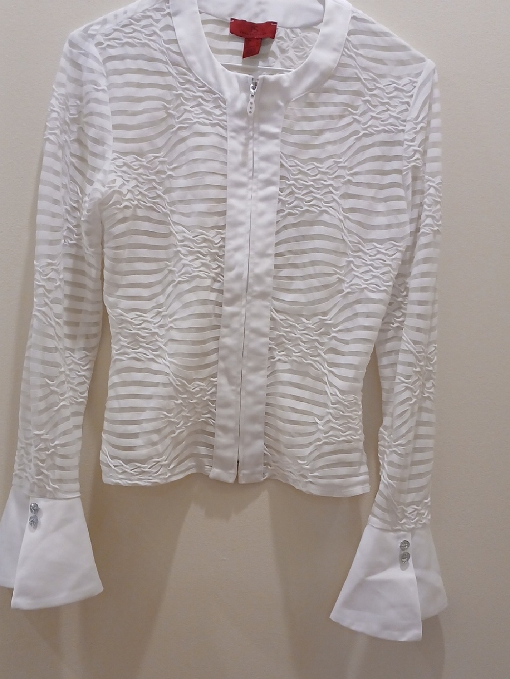 JS Collections White Textured Stripe Zip-Front Jacket And Shell